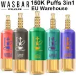 wasbar 150k dtl 3 in 1 150000 puff pod system nicotine mesh coil disposable vape smooth hit